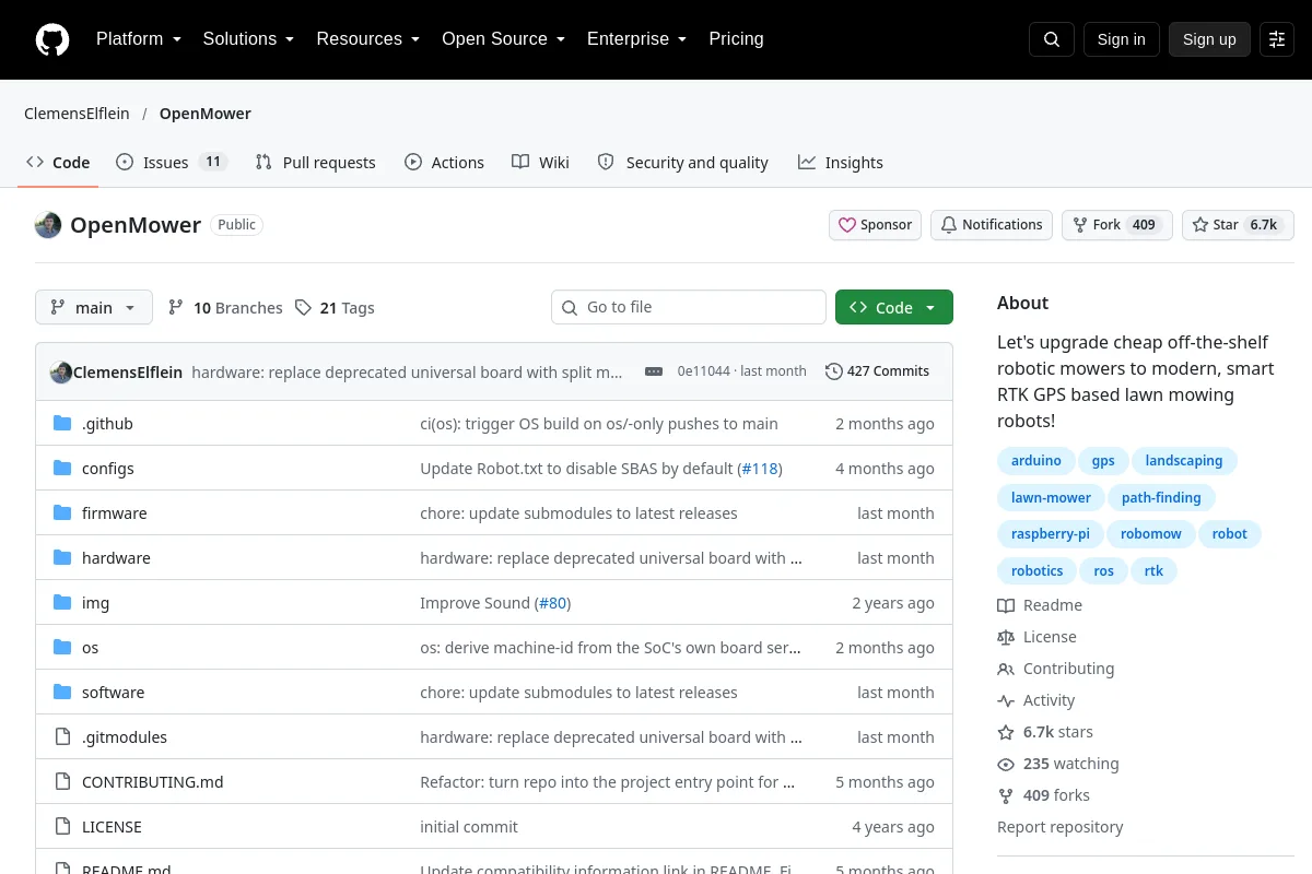 OpenMower · ClemensElflein website or repository screenshot