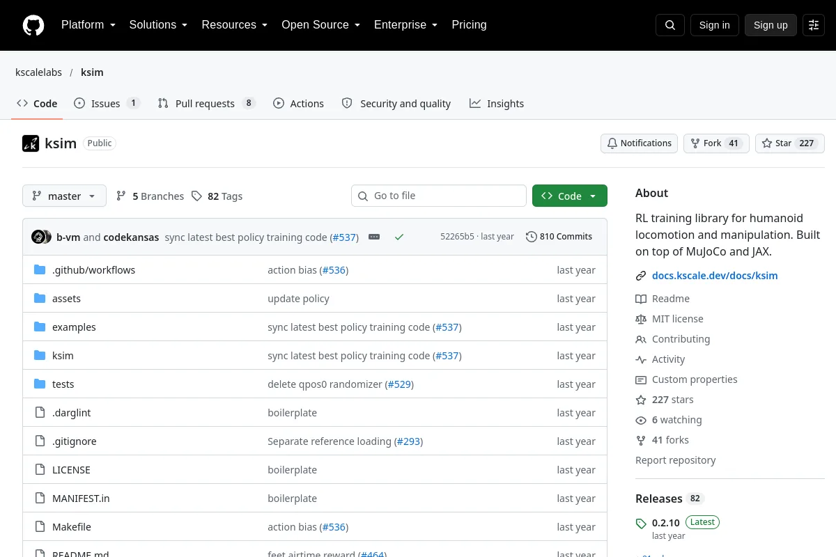 ksim · kscalelabs resource page screenshot