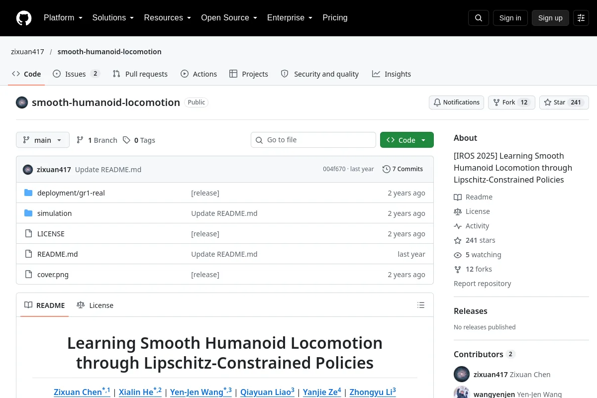smooth-humanoid-locomotion · zixuan417 website or repository screenshot