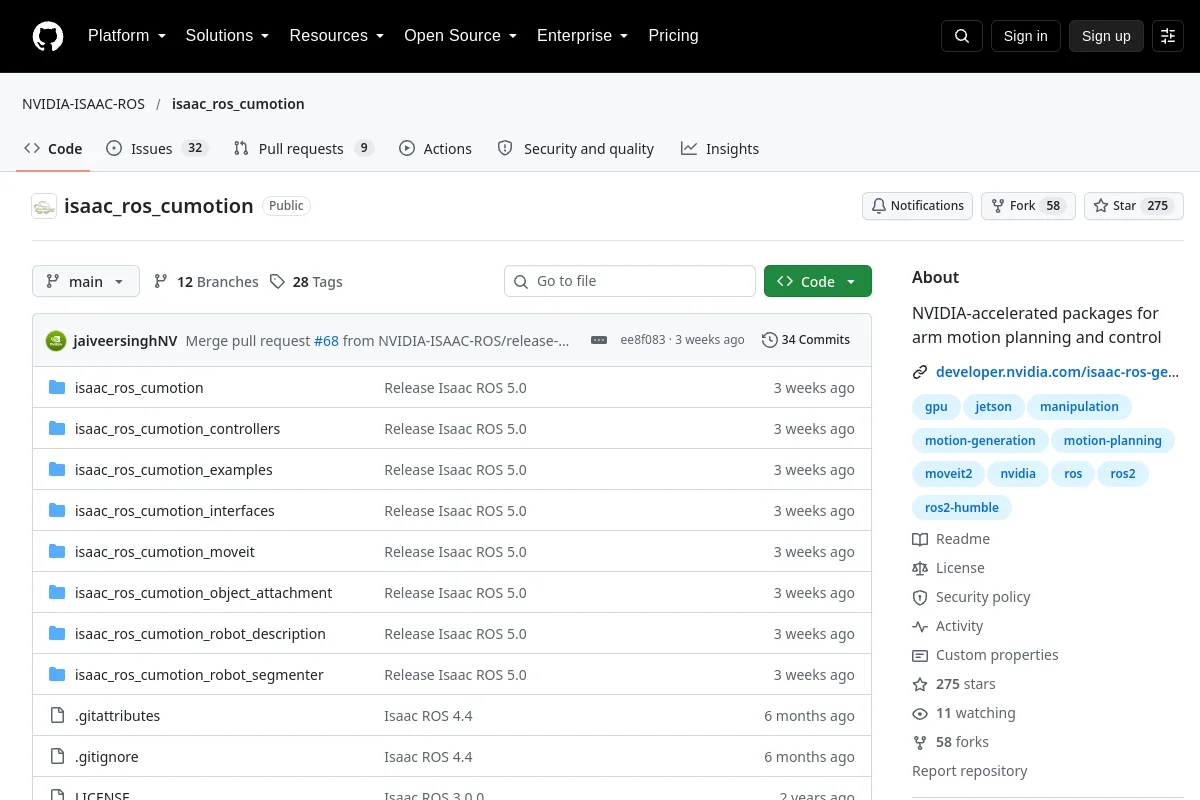 isaac_ros_cumotion · NVIDIA-ISAAC-ROS website or repository screenshot