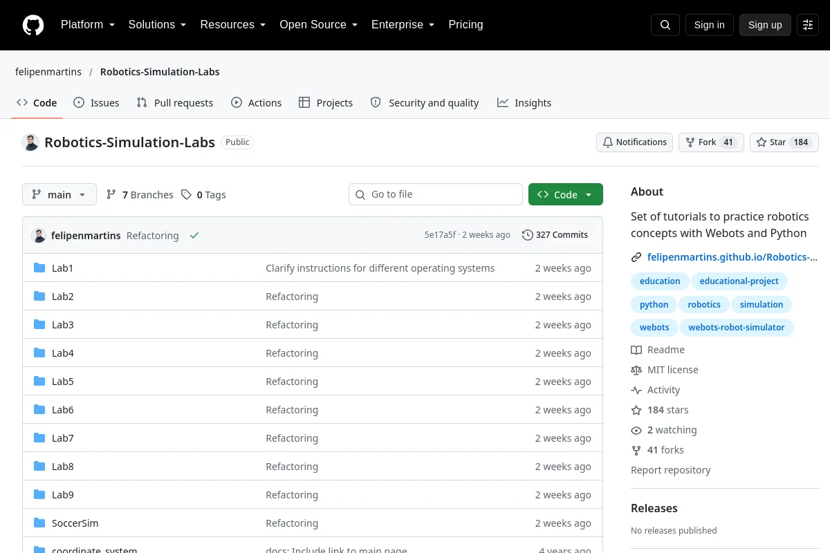 Robotics-Simulation-Labs · felipenmartins website or repository screenshot