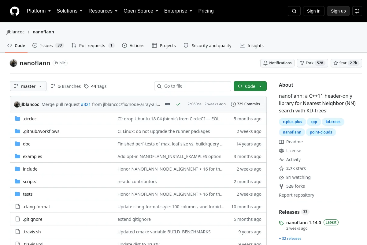 nanoflann · jlblancoc website or repository screenshot