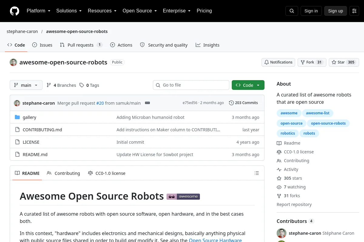 awesome open source robots · stephane-caron website or repository screenshot