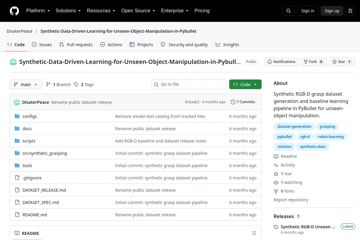 Synthetic Data Driven Learning for Unseen Object Manipulation in Pybullet · DisaterPeace website or repository screenshot