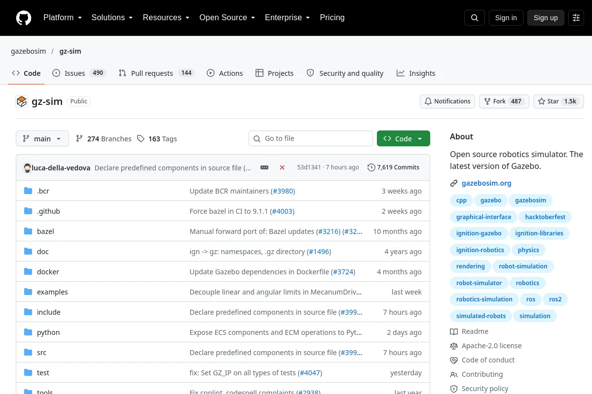 gz sim · gazebosim website or repository screenshot