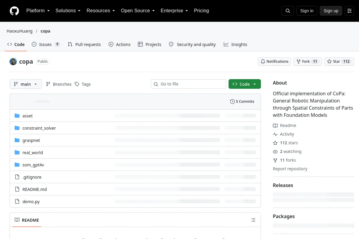copa · HaoxuHuang website or repository screenshot