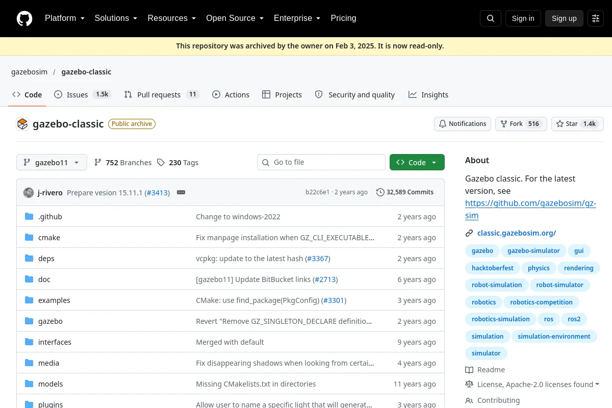 gazebo classic · gazebosim website or repository screenshot