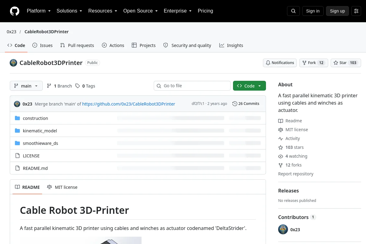 CableRobot3DPrinter · 0x23 resource page screenshot