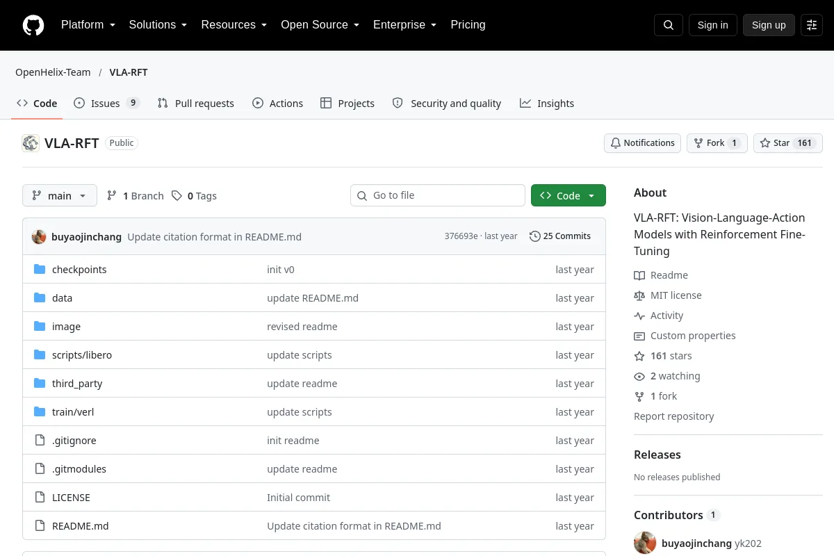 VLA RFT · OpenHelix-Team website or repository screenshot