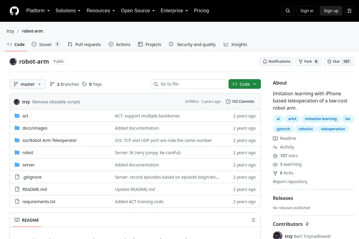 robot-arm · trzy resource page screenshot