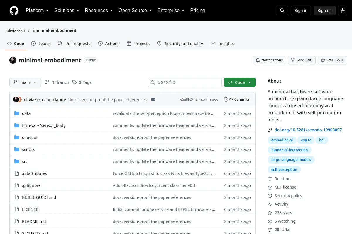 minimal-embodiment · oliviazzzu website or repository screenshot