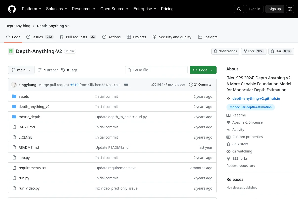 Depth Anything V2 website or repository screenshot