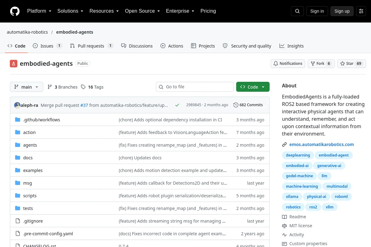 embodied-agents · automatika-robotics website or repository screenshot