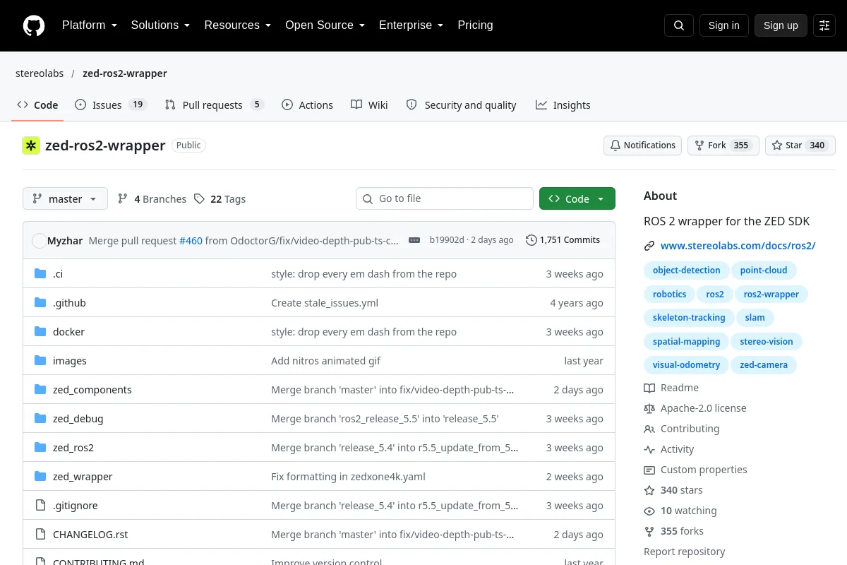zed-ros2-wrapper · stereolabs website or repository screenshot