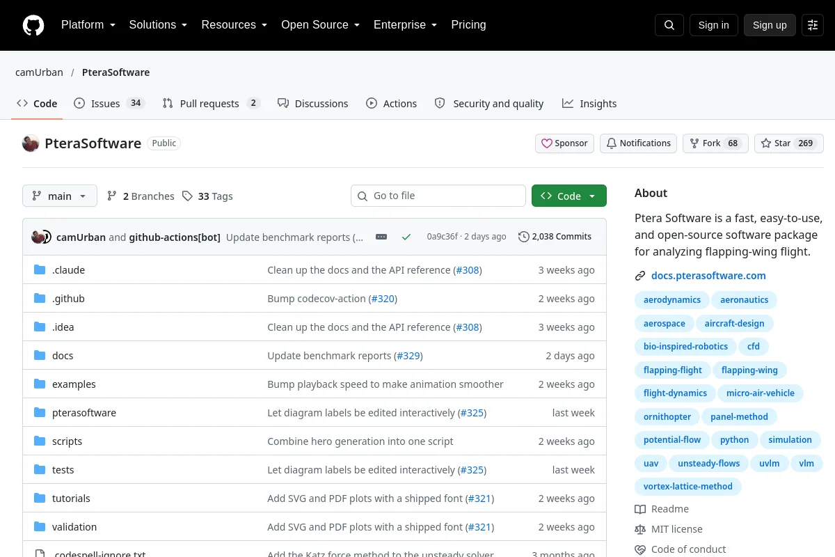 PteraSoftware · camUrban resource page screenshot