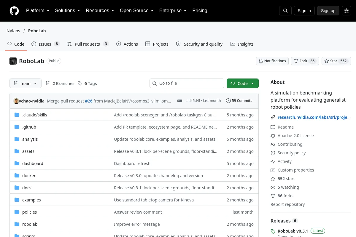 RoboLab · NVlabs website or repository screenshot
