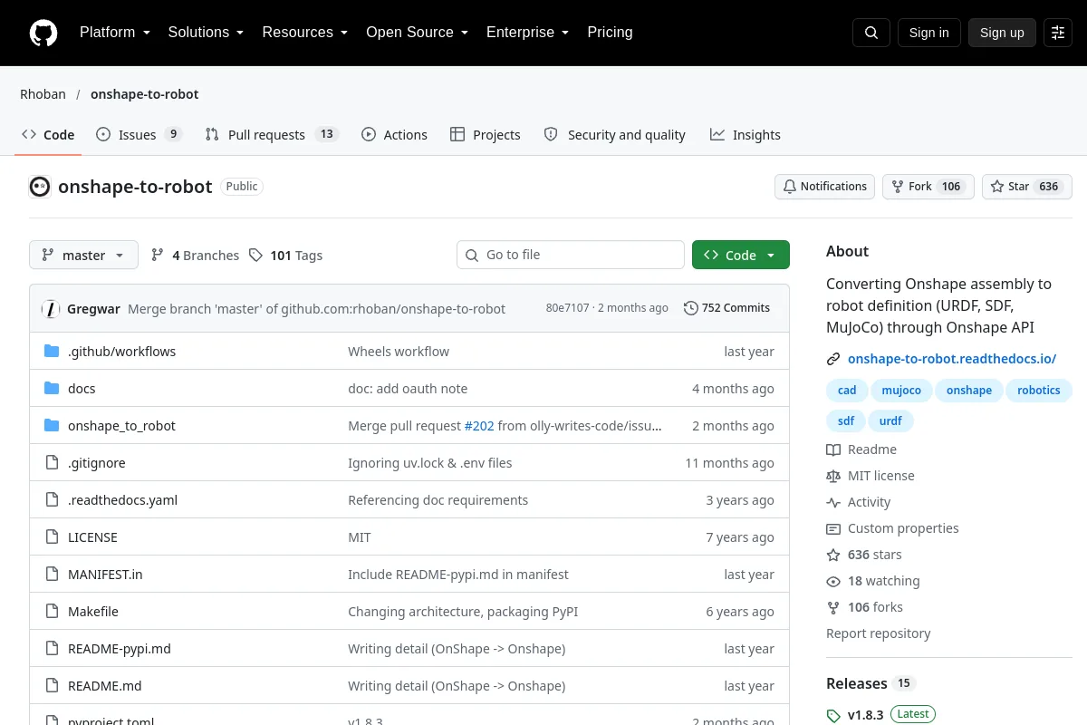 onshape to robot · Rhoban website or repository screenshot