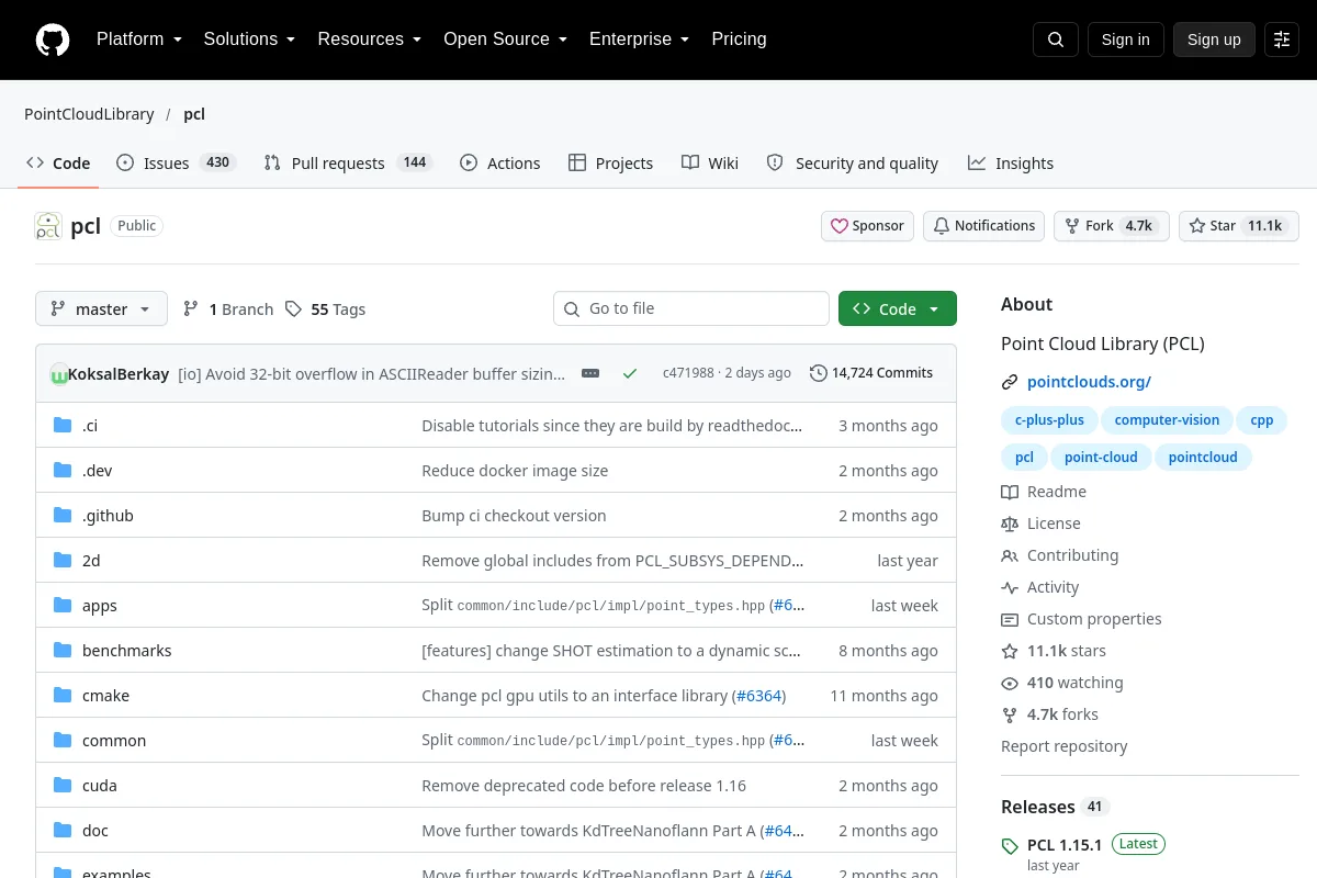 Point Cloud Library website or repository screenshot