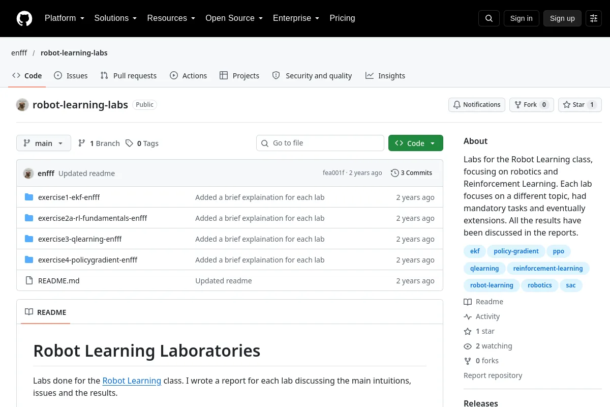 robot learning labs · enfff website or repository screenshot