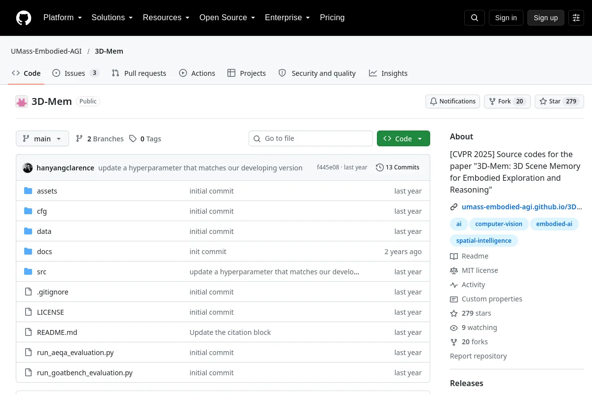3D-Mem · UMass-Embodied-AGI website or repository screenshot