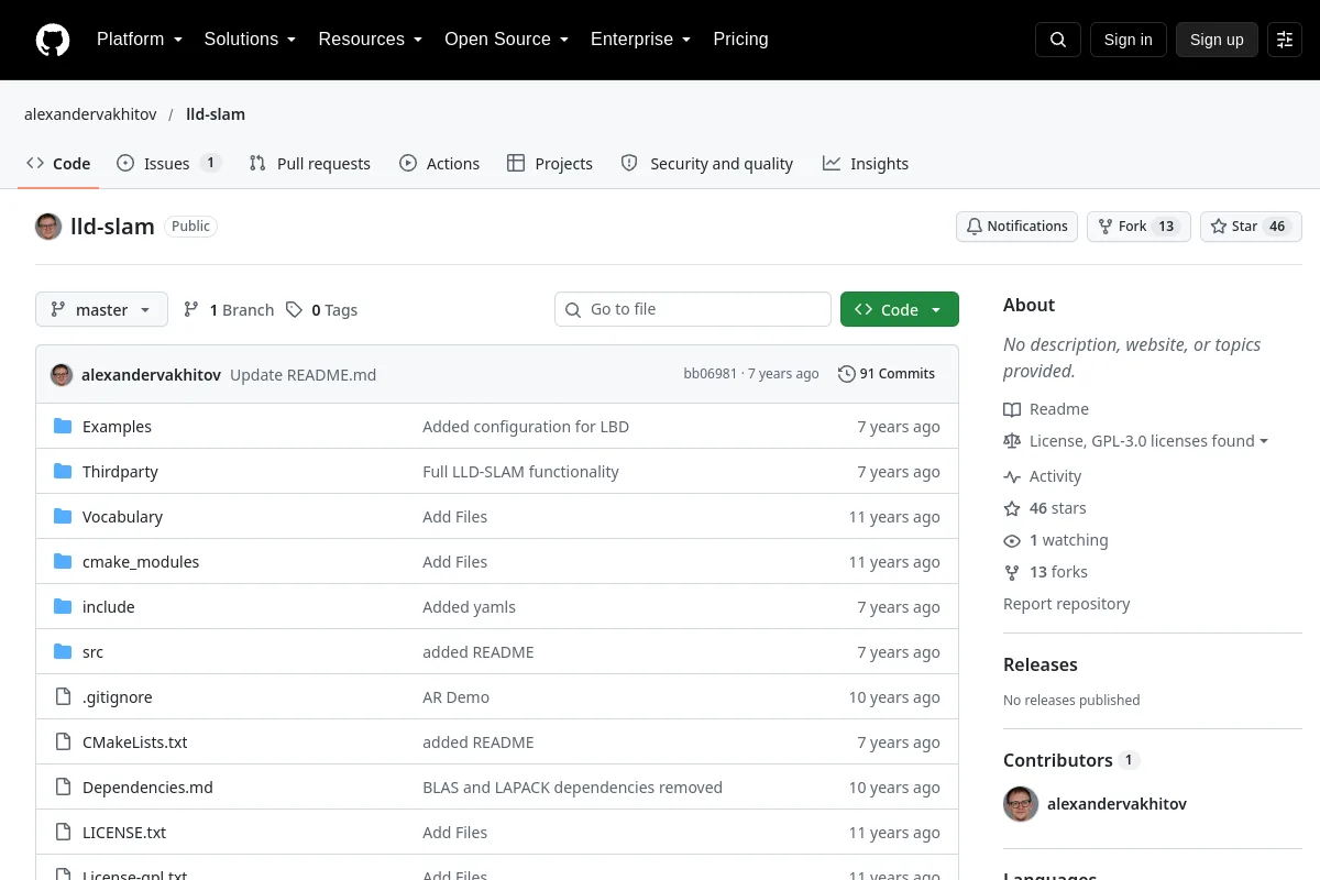 lld-slam · alexandervakhitov resource page screenshot