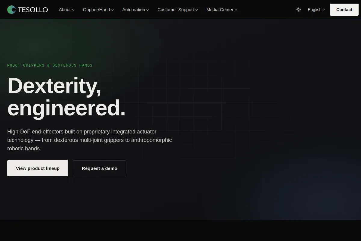 Tesollo Delto Grippers website or repository screenshot