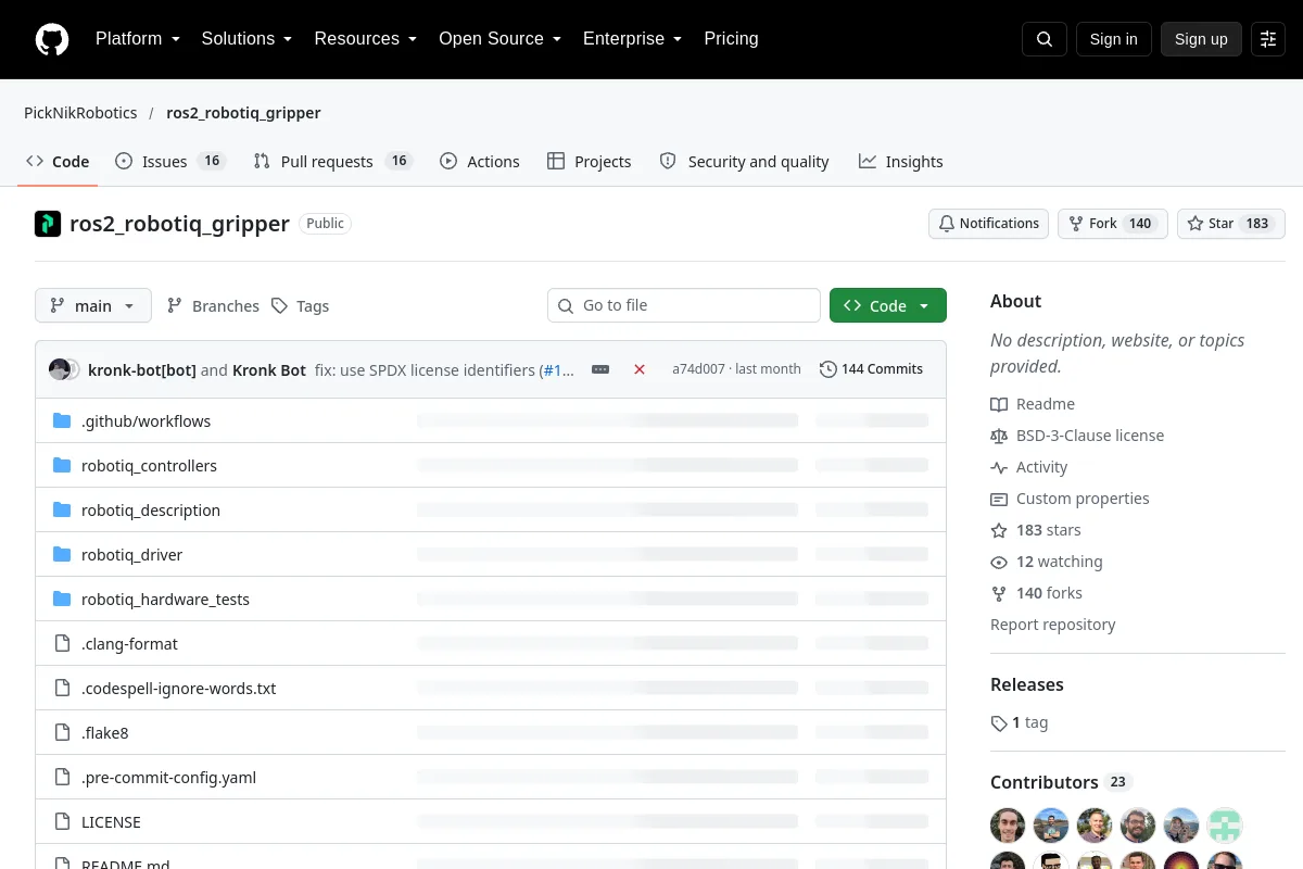 ros2_robotiq_gripper · PickNikRobotics website or repository screenshot