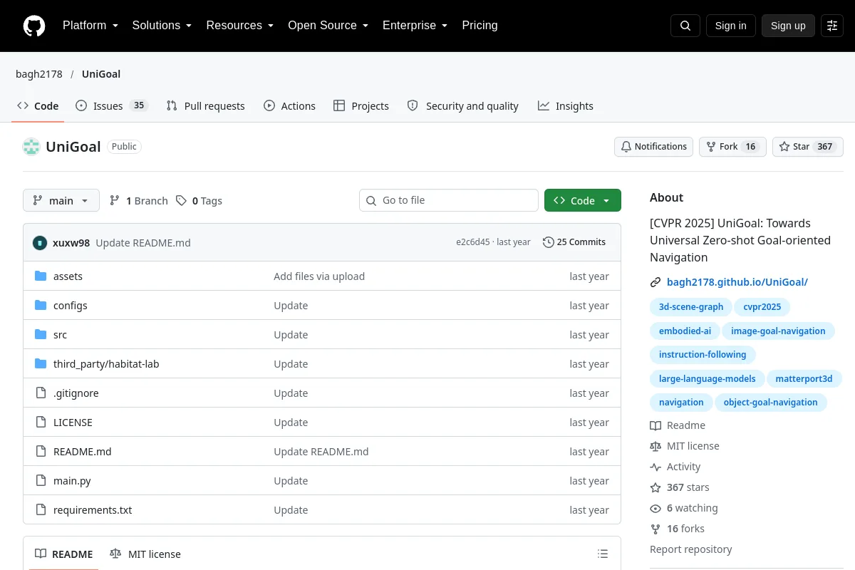 UniGoal · bagh2178 website or repository screenshot