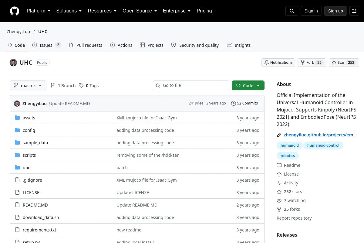 UHC · ZhengyiLuo resource page screenshot