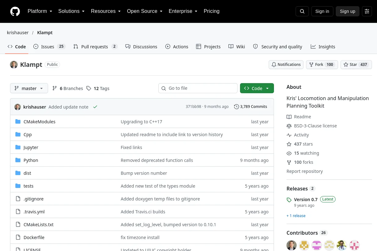 Klampt · krishauser website or repository screenshot