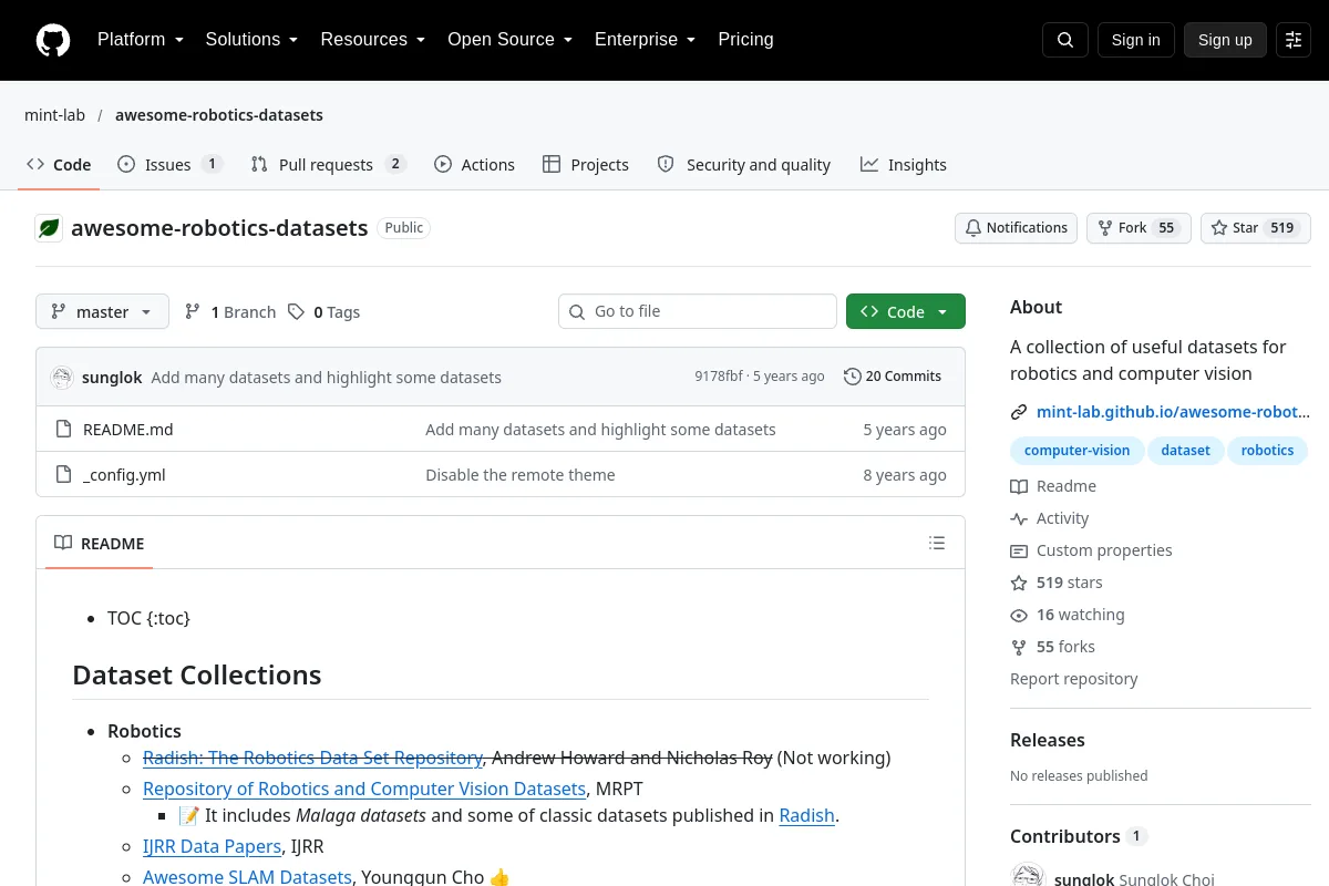 awesome-robotics-datasets · mint-lab resource page screenshot