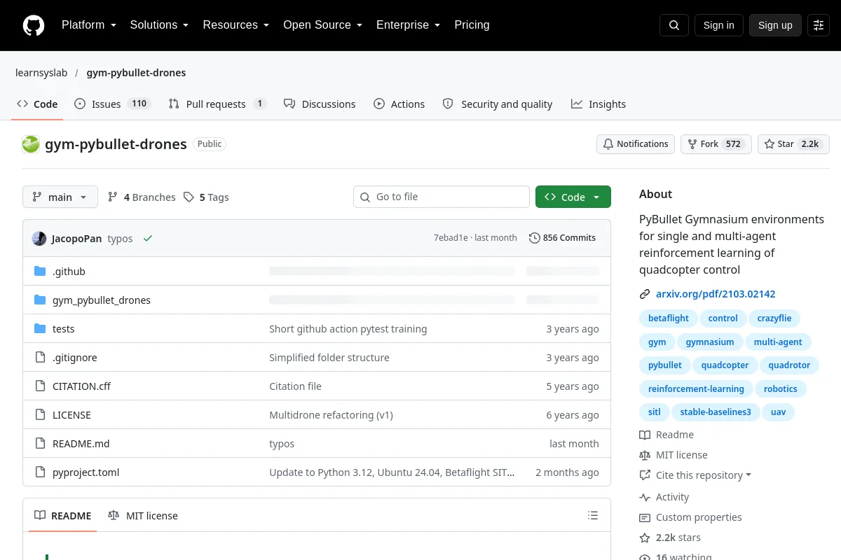 gym pybullet drones · learnsyslab resource page screenshot