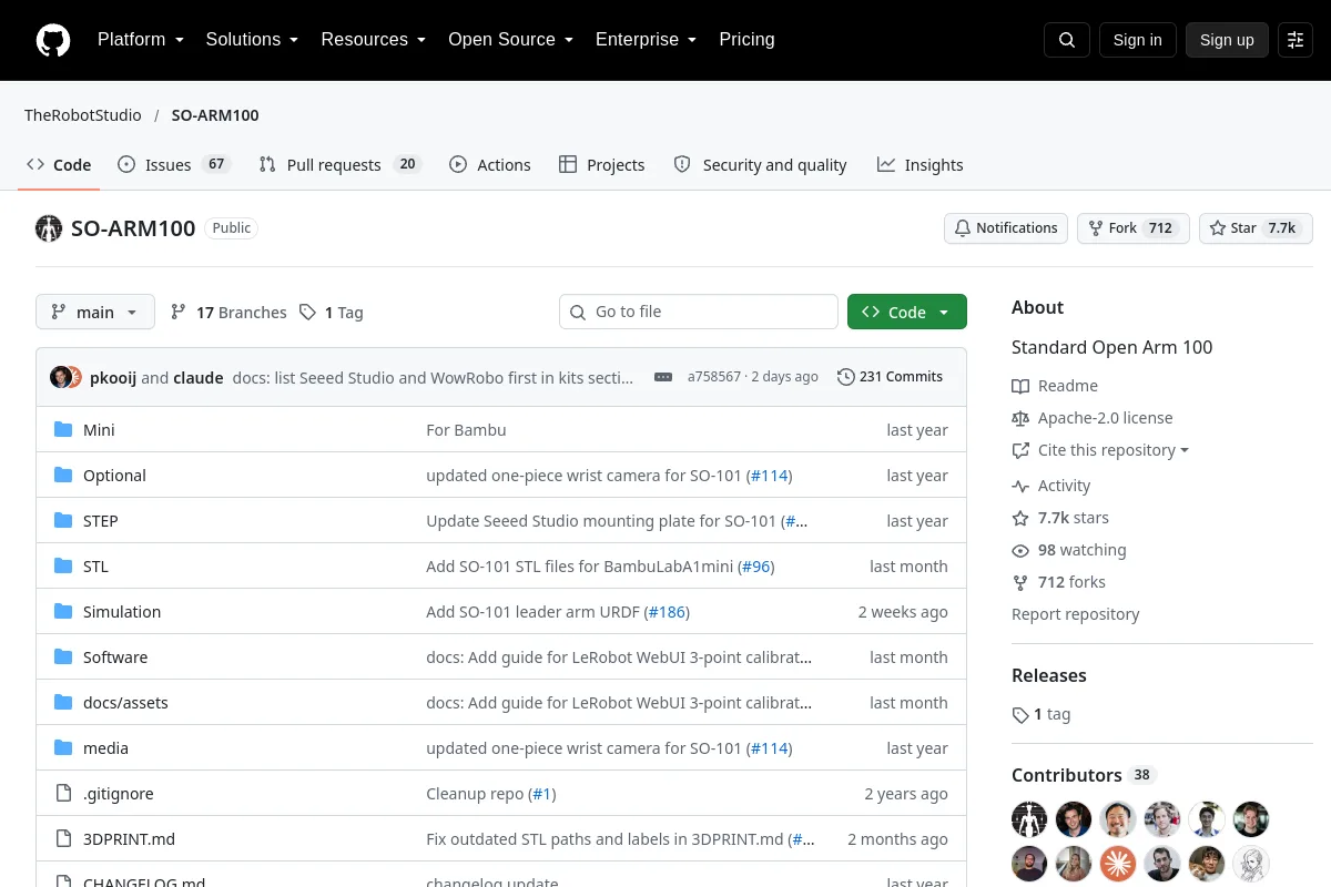 SO ARM100 · TheRobotStudio website or repository screenshot