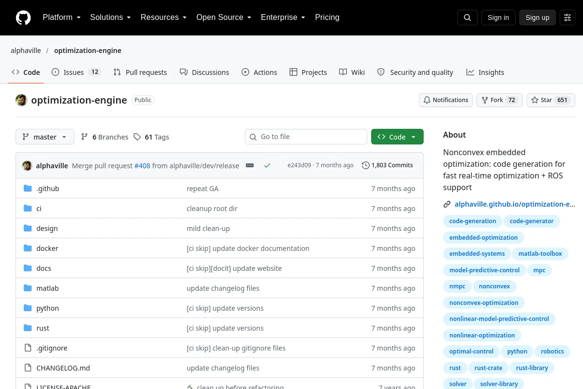 optimization engine · alphaville website or repository screenshot