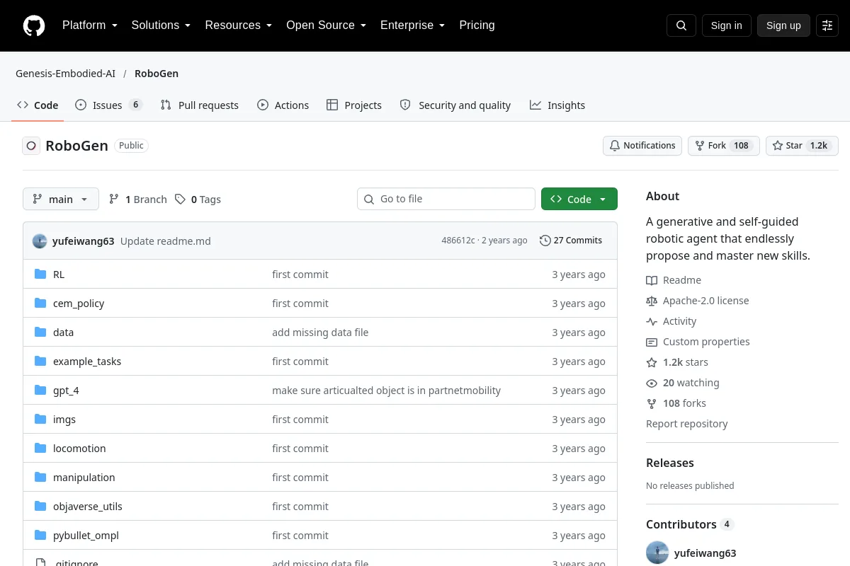 RoboGen · Genesis-Embodied-AI website or repository screenshot