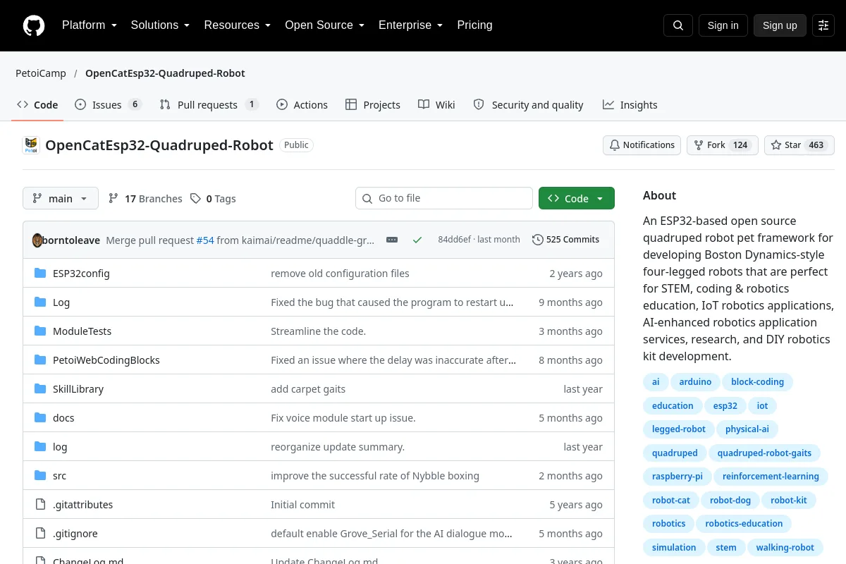 OpenCatEsp32-Quadruped-Robot · PetoiCamp website or repository screenshot