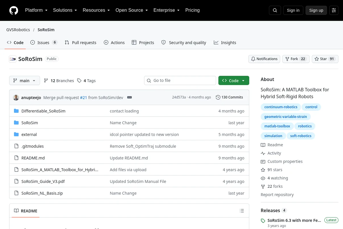 SoRoSim · GVSRobotics resource page screenshot