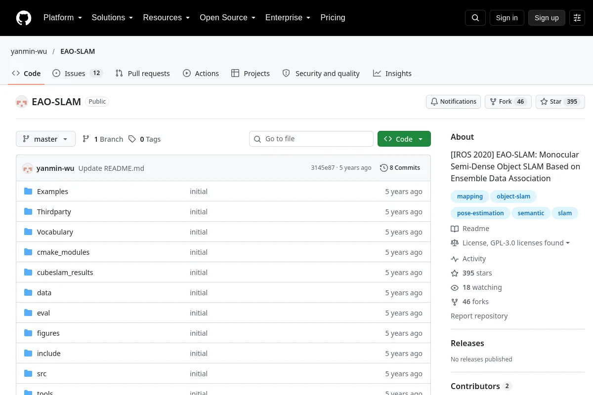 EAO-SLAM · yanmin-wu resource page screenshot