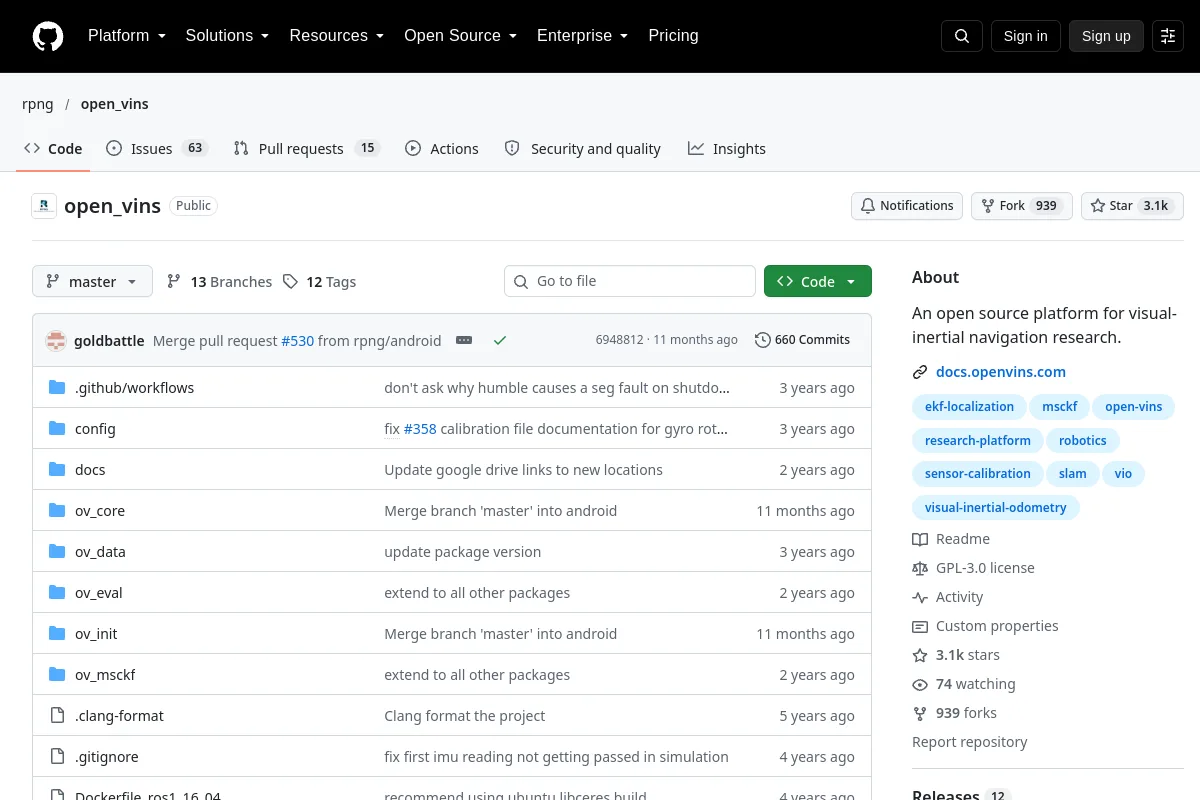 OpenVINS website or repository screenshot