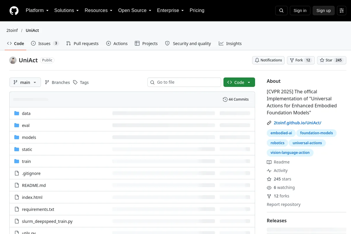 UniAct · 2toinf website or repository screenshot