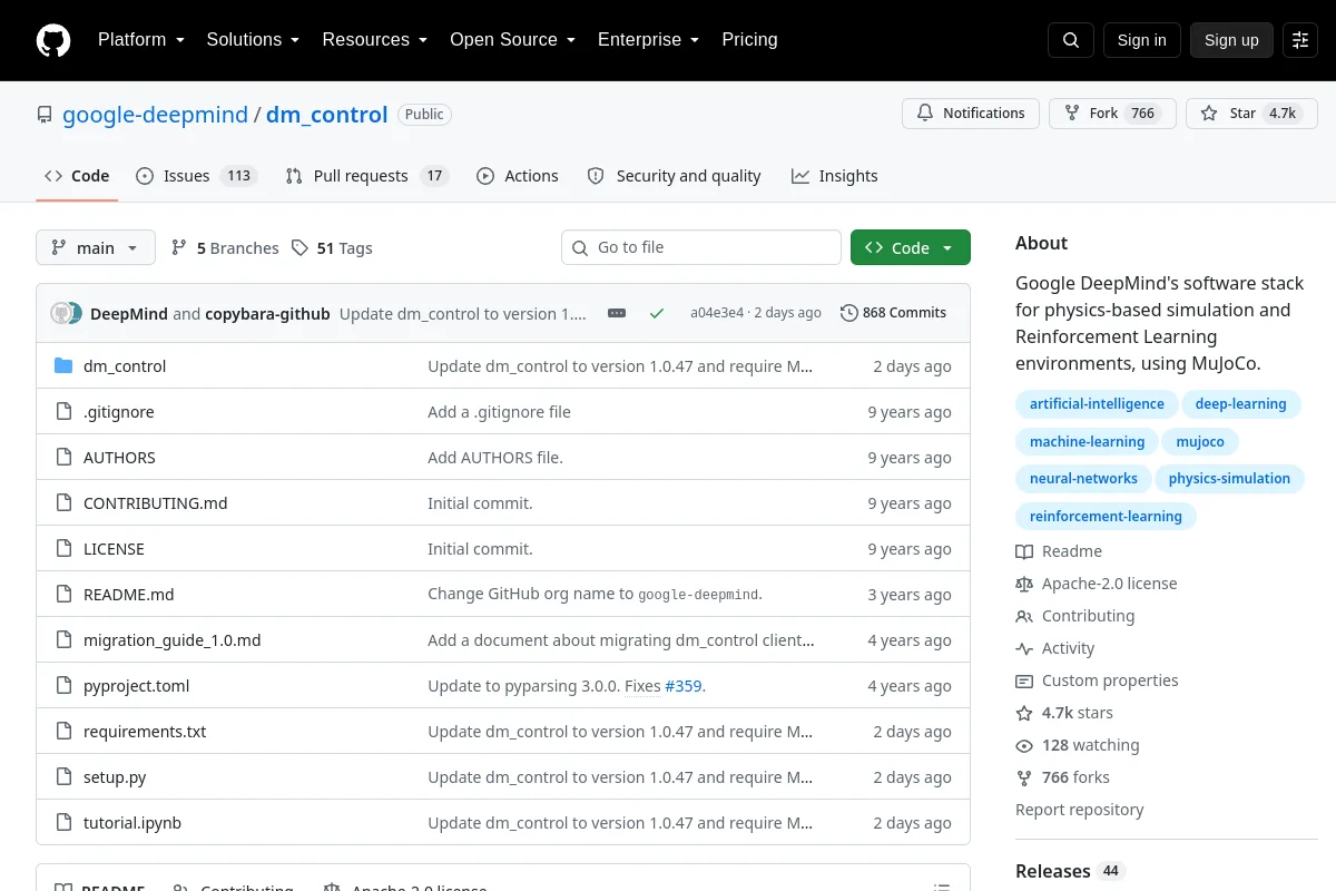 dm_control · google-deepmind website or repository screenshot