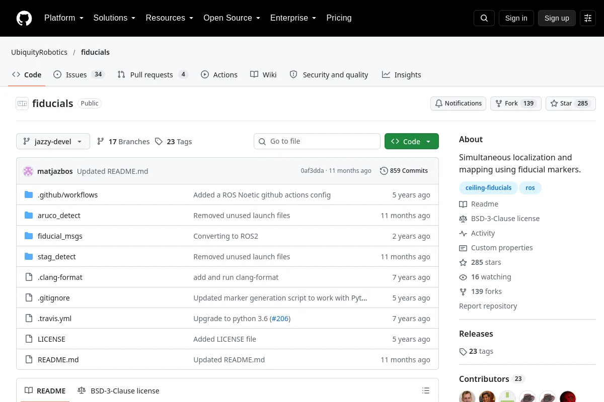 fiducials · UbiquityRobotics website or repository screenshot