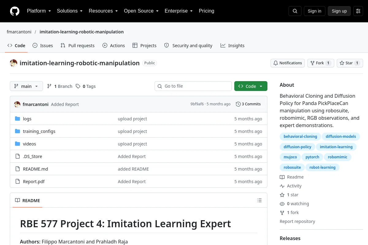 imitation learning robotic manipulation · fmarcantoni website or repository screenshot