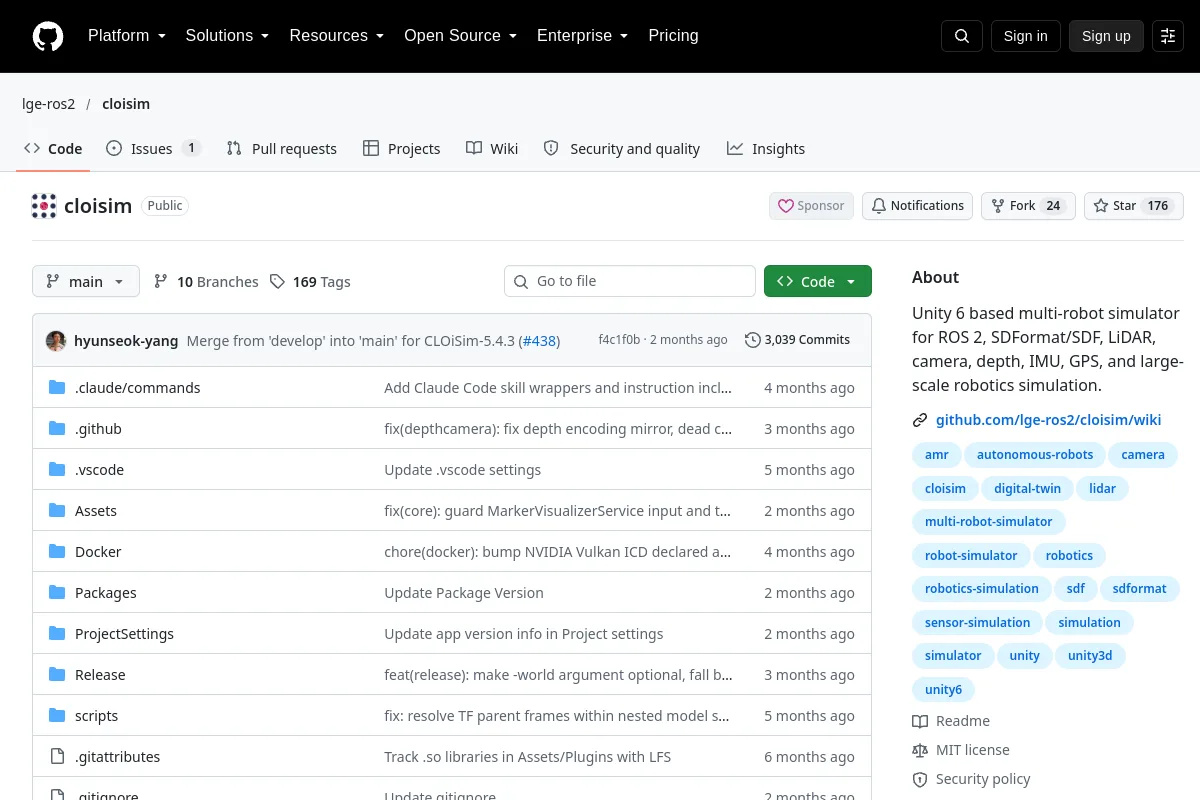 cloisim · lge-ros2 resource page screenshot