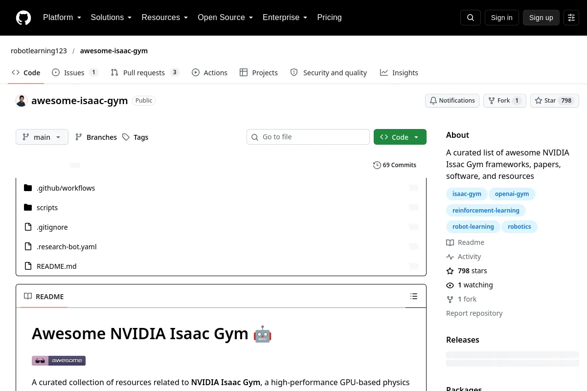 awesome isaac gym · robotlearning123 website or repository screenshot