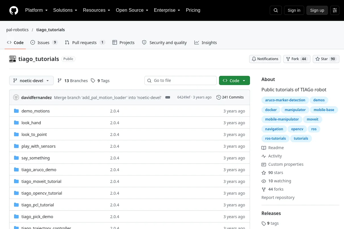tiago_tutorials · pal-robotics website or repository screenshot