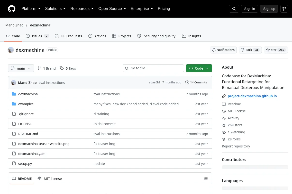 dexmachina · MandiZhao website or repository screenshot