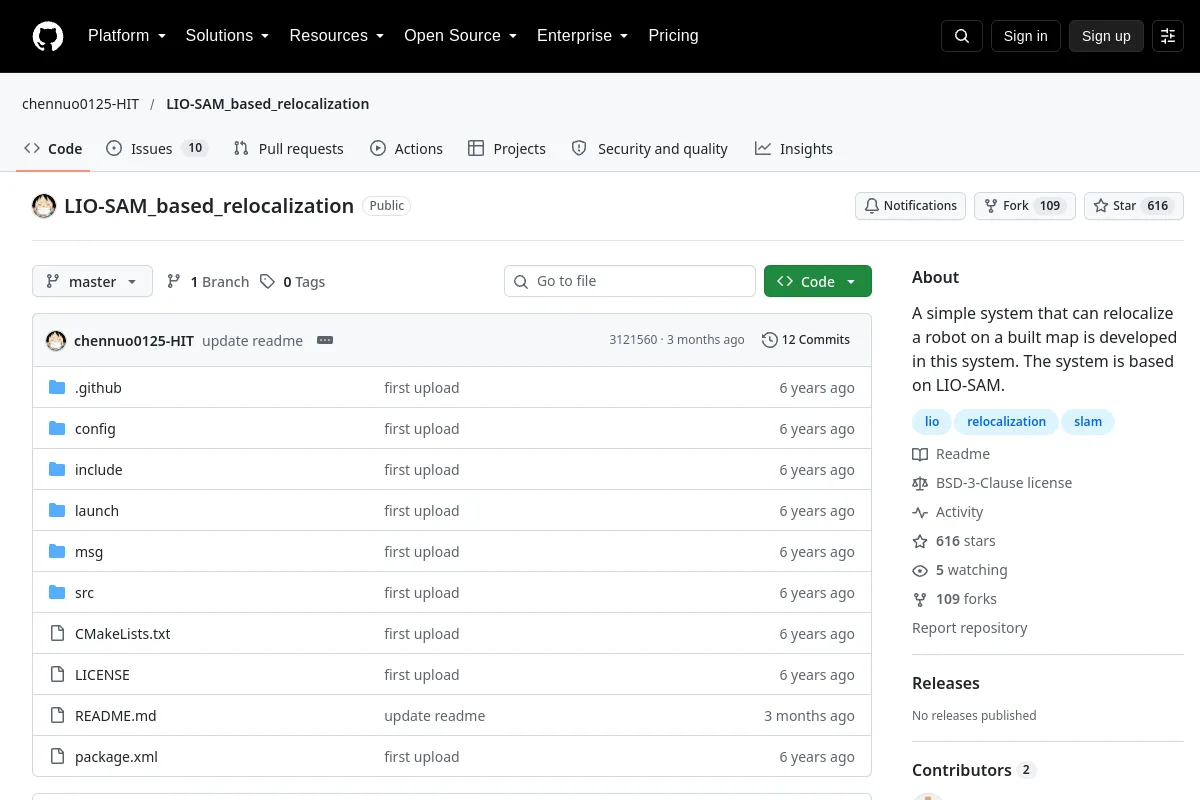 LIO-SAM_based_relocalization · chennuo0125-HIT resource page screenshot