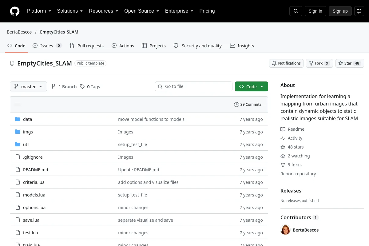 EmptyCities_SLAM · BertaBescos resource page screenshot