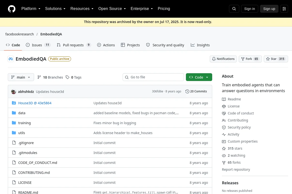 EmbodiedQA · facebookresearch website or repository screenshot